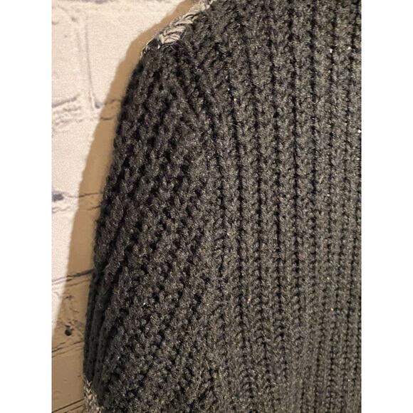 Heather B Open Front Cardigan Sweater Size L Two Tone Black Grey Knit - Picture 6 of 8